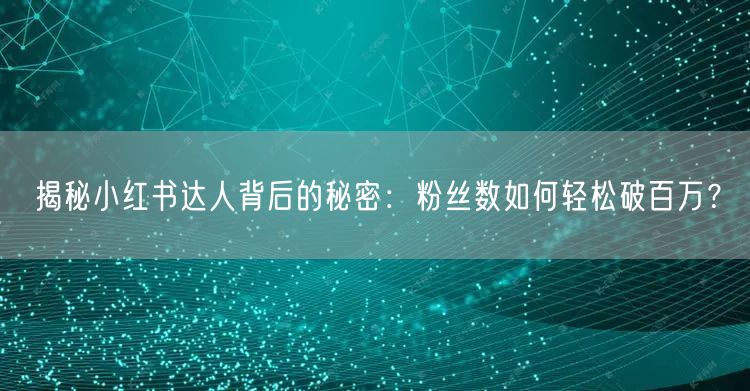 揭秘小红书达人背后的秘密：粉丝数如何轻松破百万？