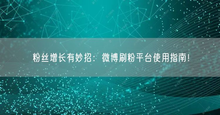 粉丝增长有妙招：微博刷粉平台使用指南！